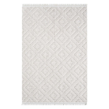 Tapis Mira Relief à franges - Ecru