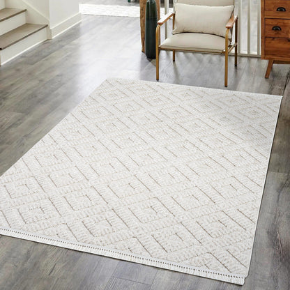 Tapis Mira Relief à franges - Ecru