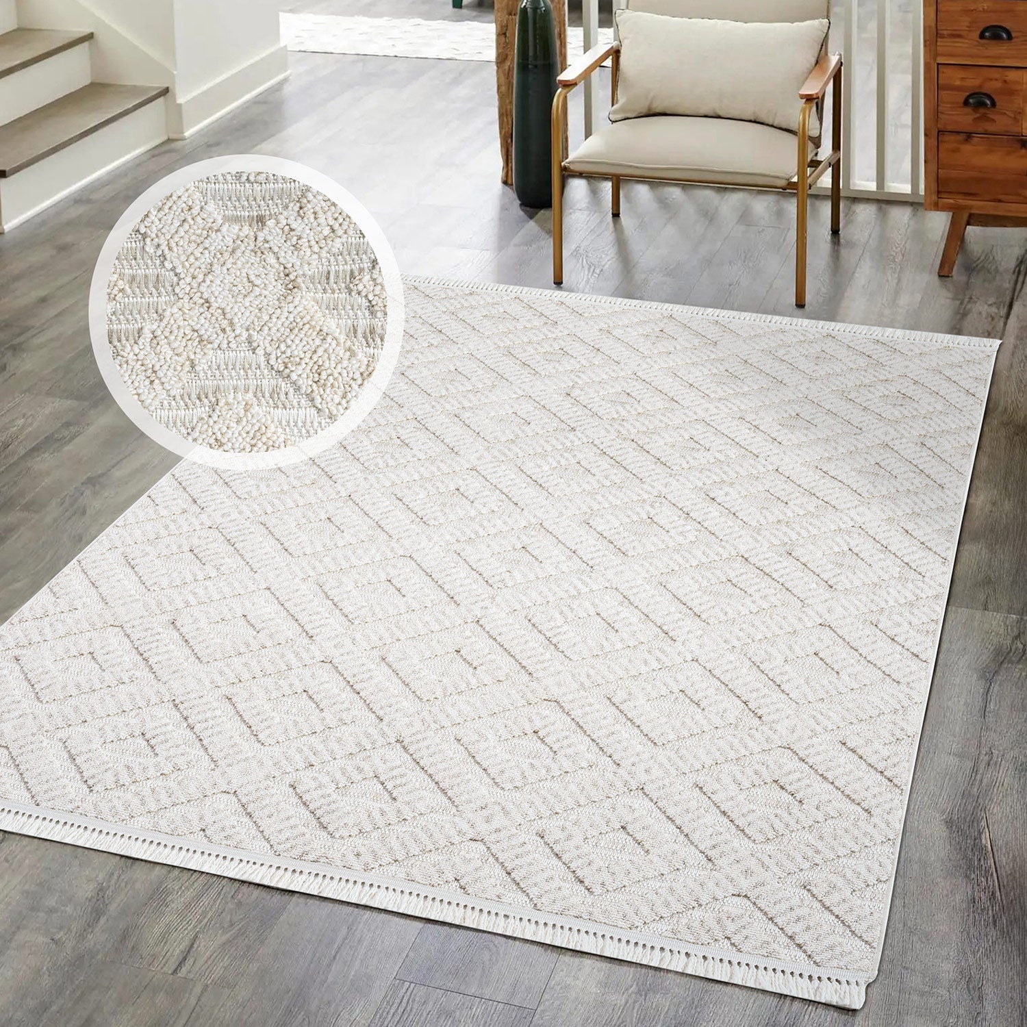 Tapis Mira Relief à franges - Ecru – STUDIO DECO