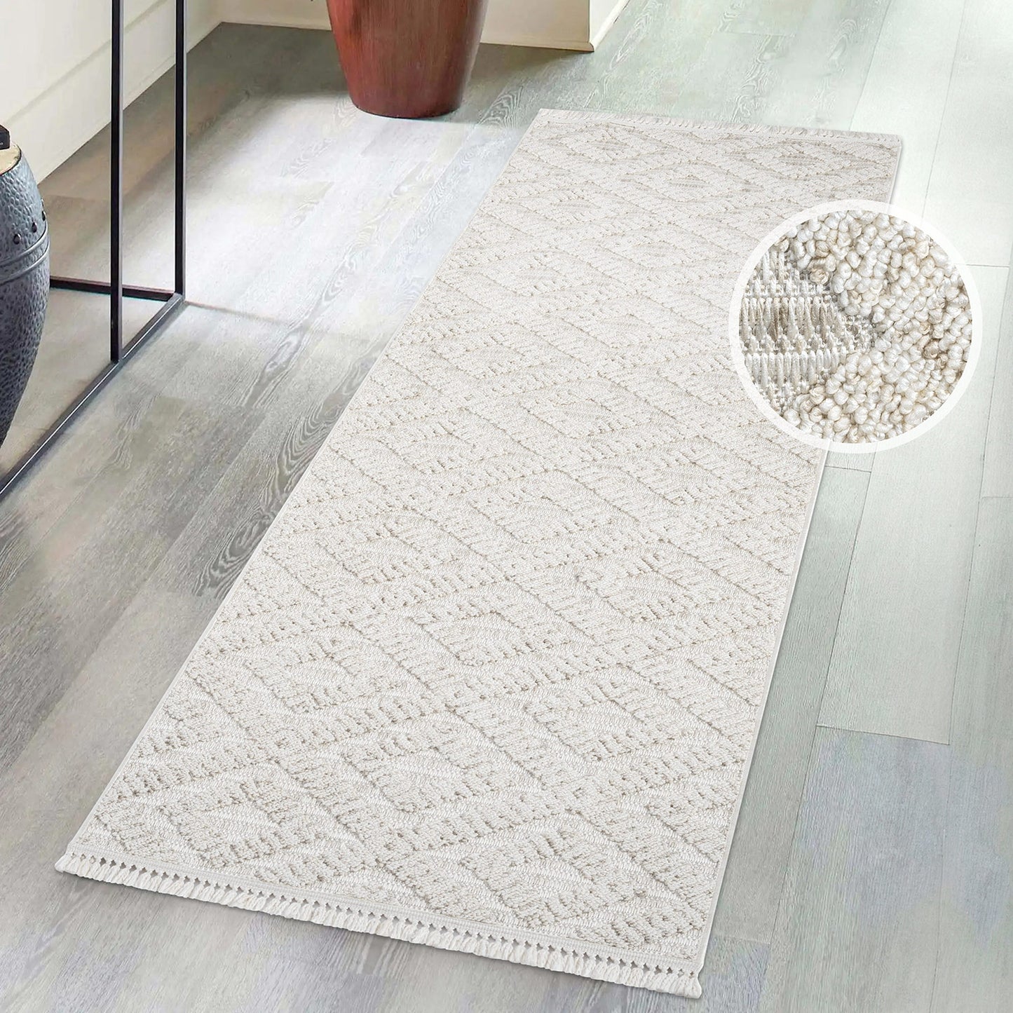 Tapis Mira Relief à franges - Ecru