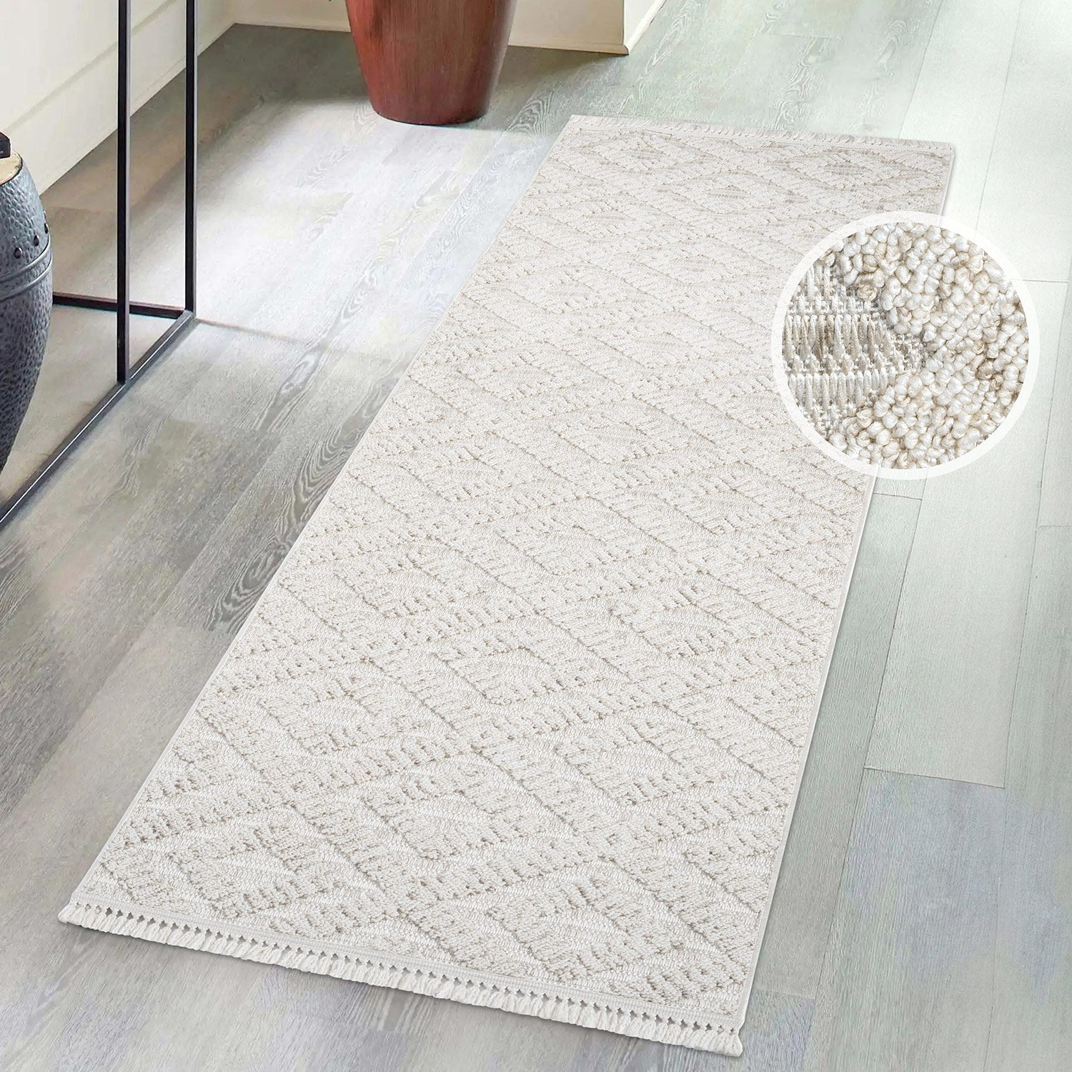 Tapis Mira Relief à franges - Ecru – STUDIO DECO