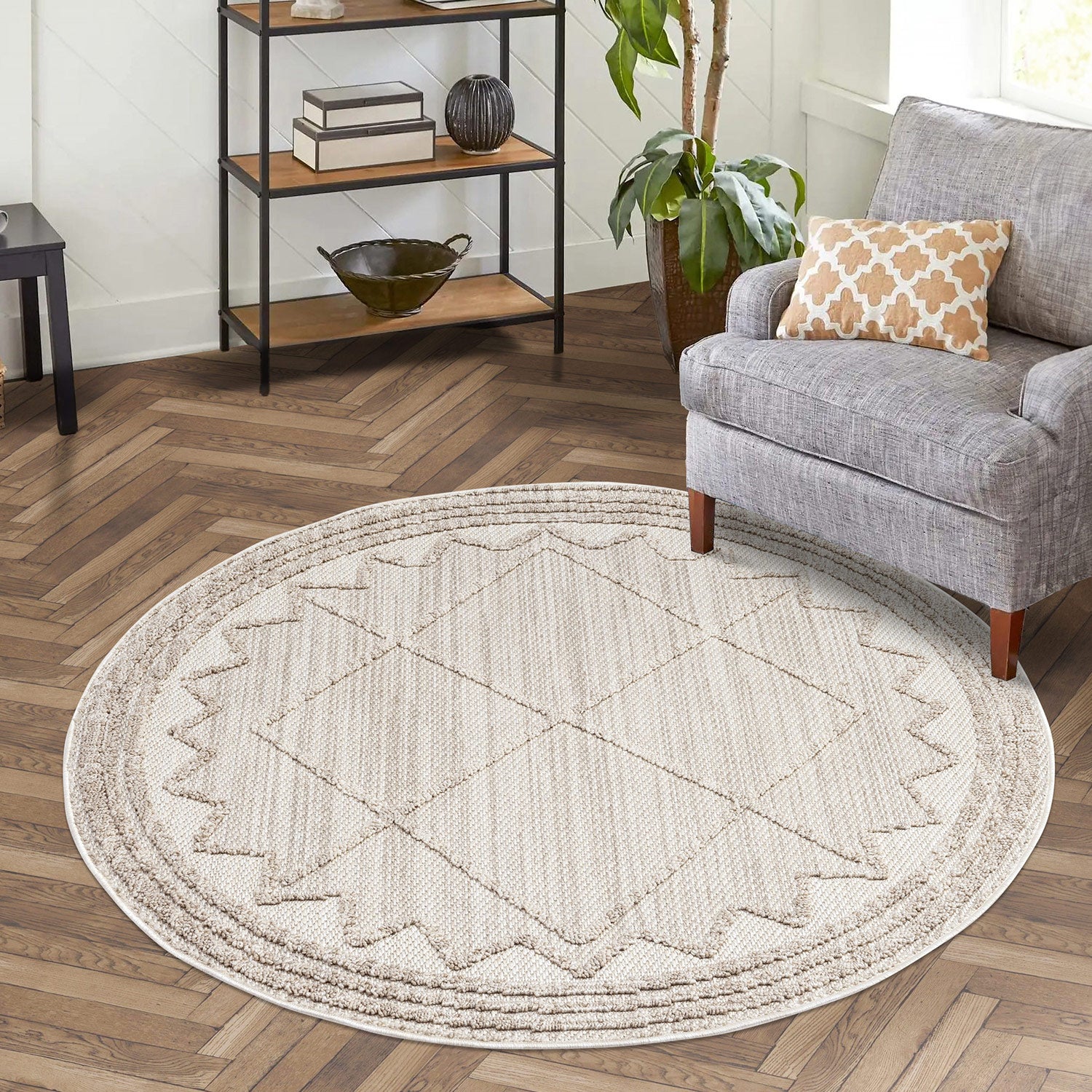 Tapis Rond Ethnique à relief - Crème – STUDIO DECO