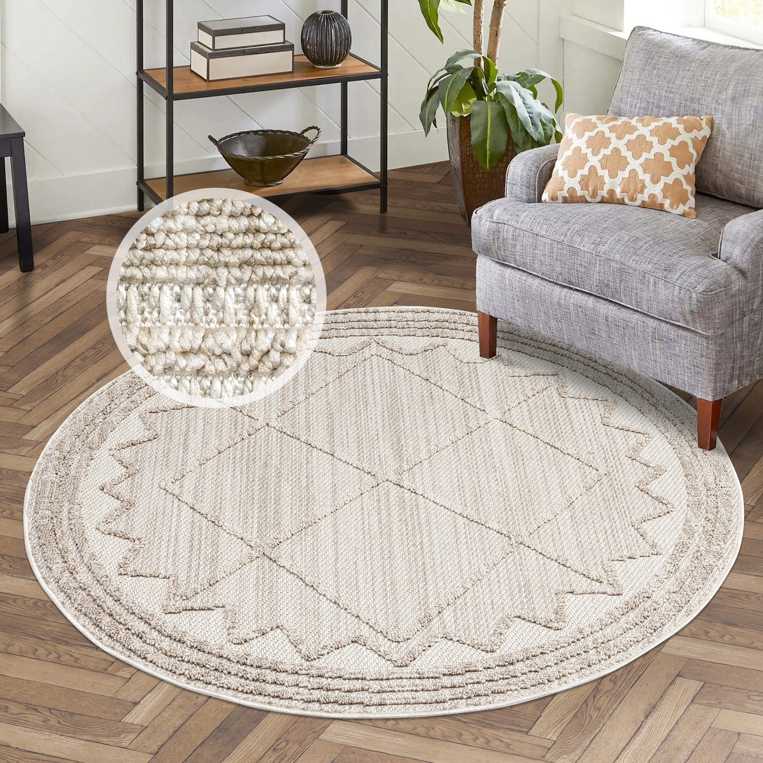 Tapis Rond Ethnique à relief - Crème – STUDIO DECO