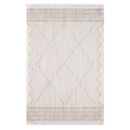 Tapis Ethnique relief à franges - Crème