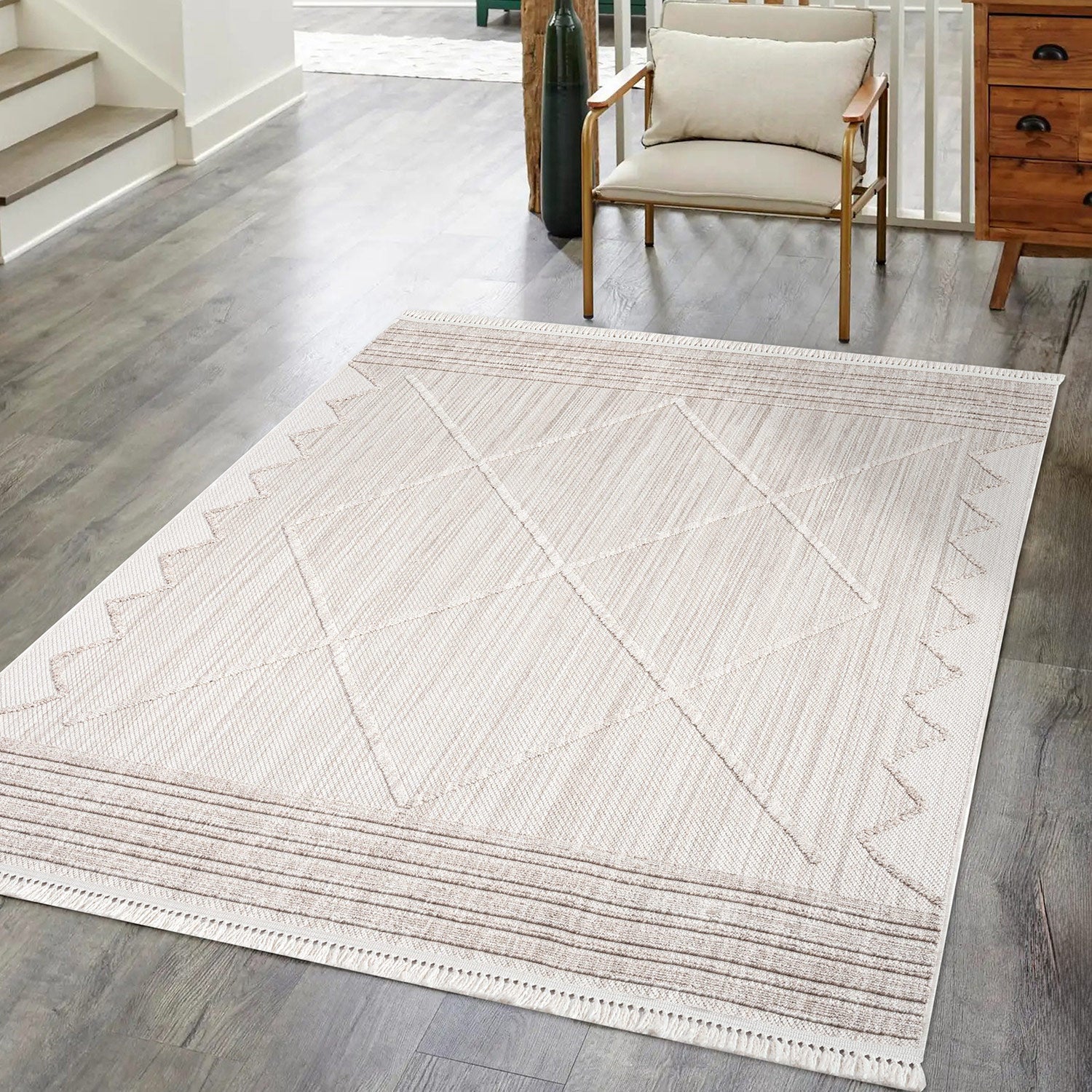 Tapis Ethnique relief à franges - Crème – STUDIO DECO