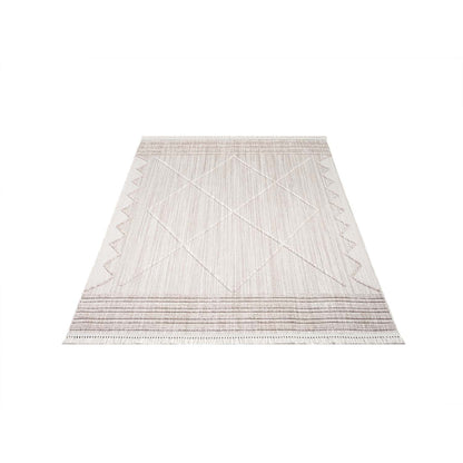 Tapis Ethnique relief à franges - Crème