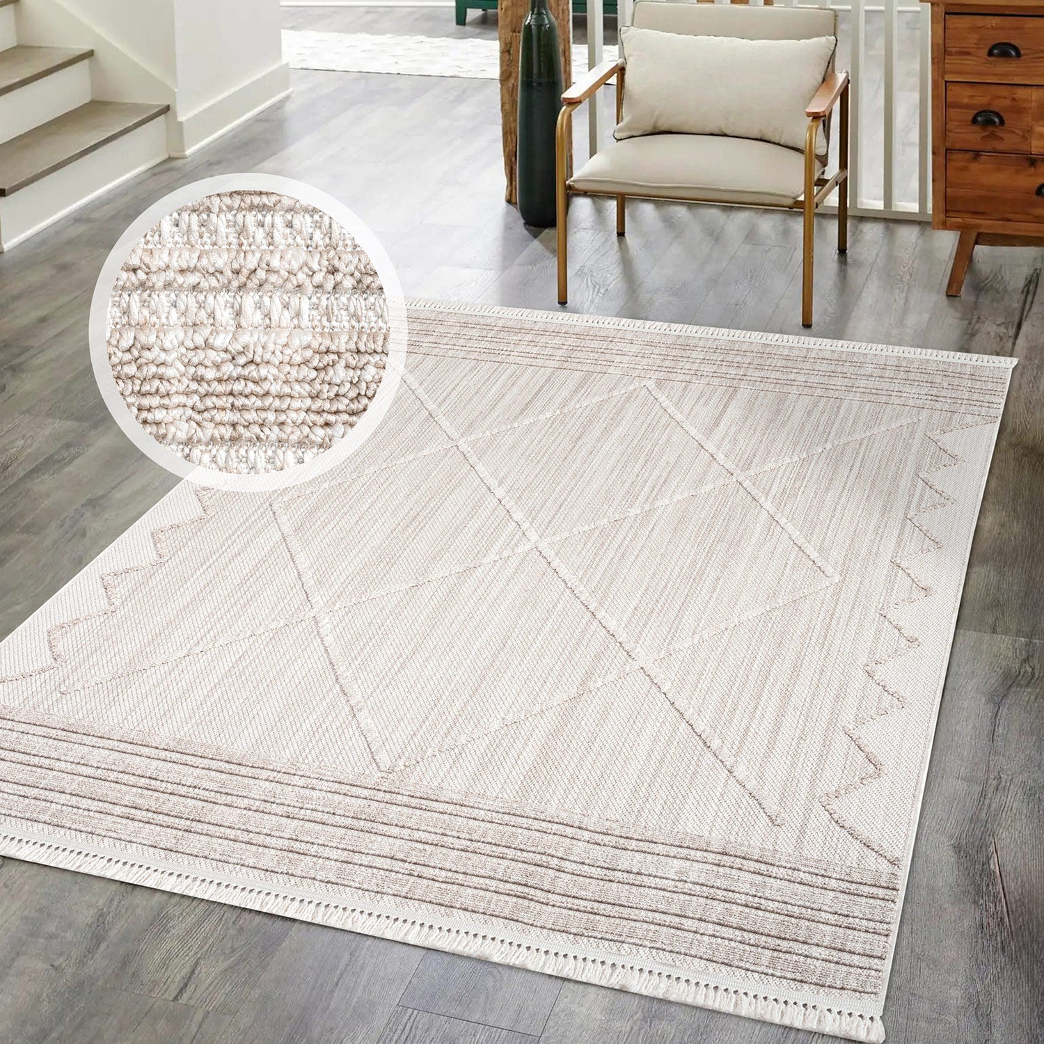 Tapis Ethnique relief à franges - Crème – STUDIO DECO