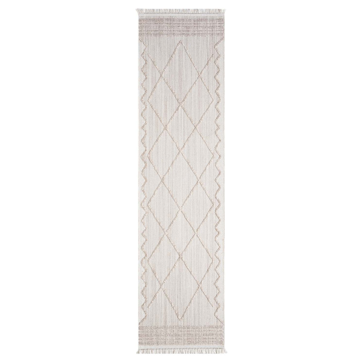 Tapis Ethnique relief à franges - Crème