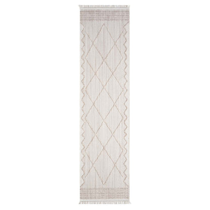 Tapis Ethnique relief à franges - Crème