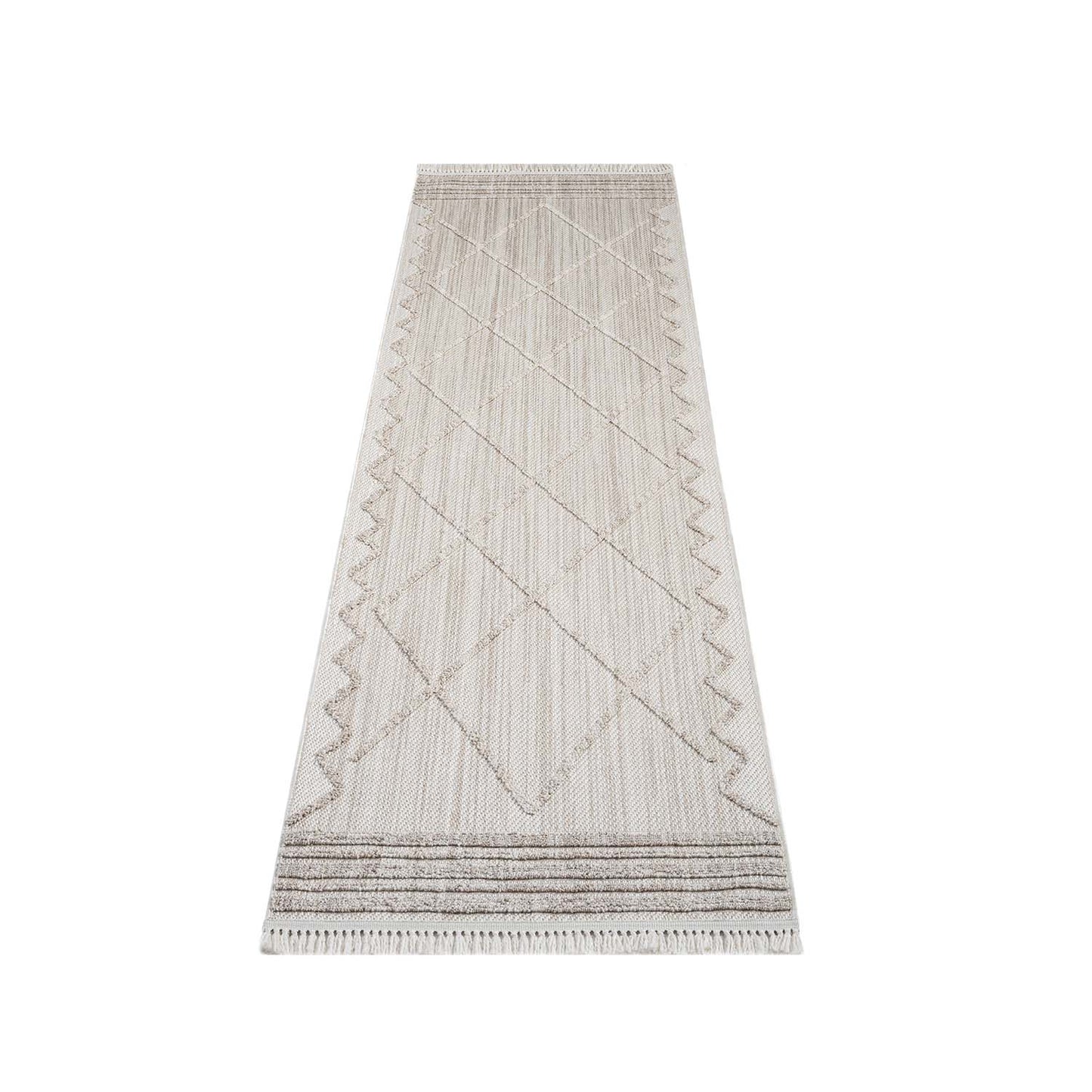 Tapis Ethnique relief à franges - Crème