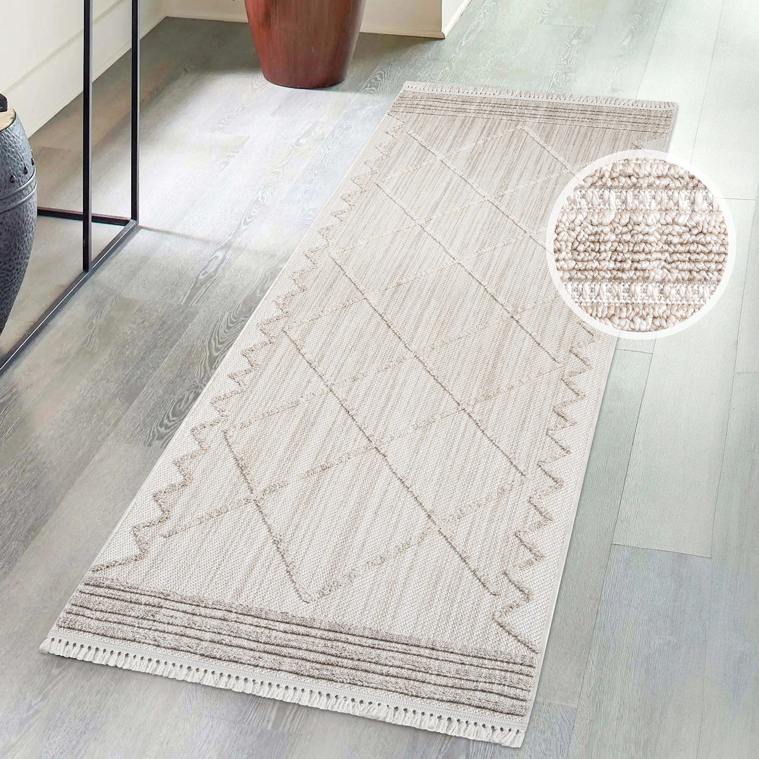 Tapis Ethnique relief à franges - Crème – STUDIO DECO