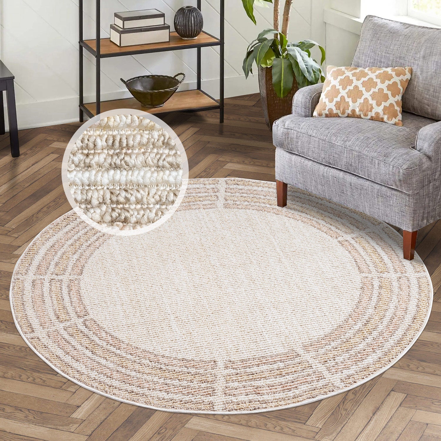 Tapis Rond à relief - Crème et Rose – STUDIO DECO