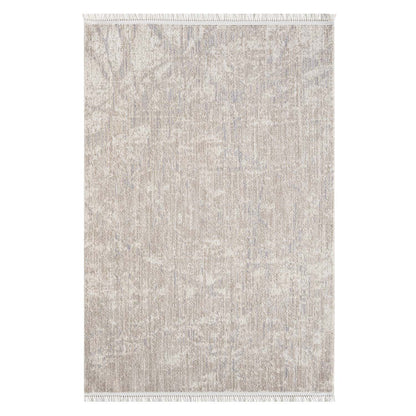 Tapis Abstrait laineux à franges - Beige