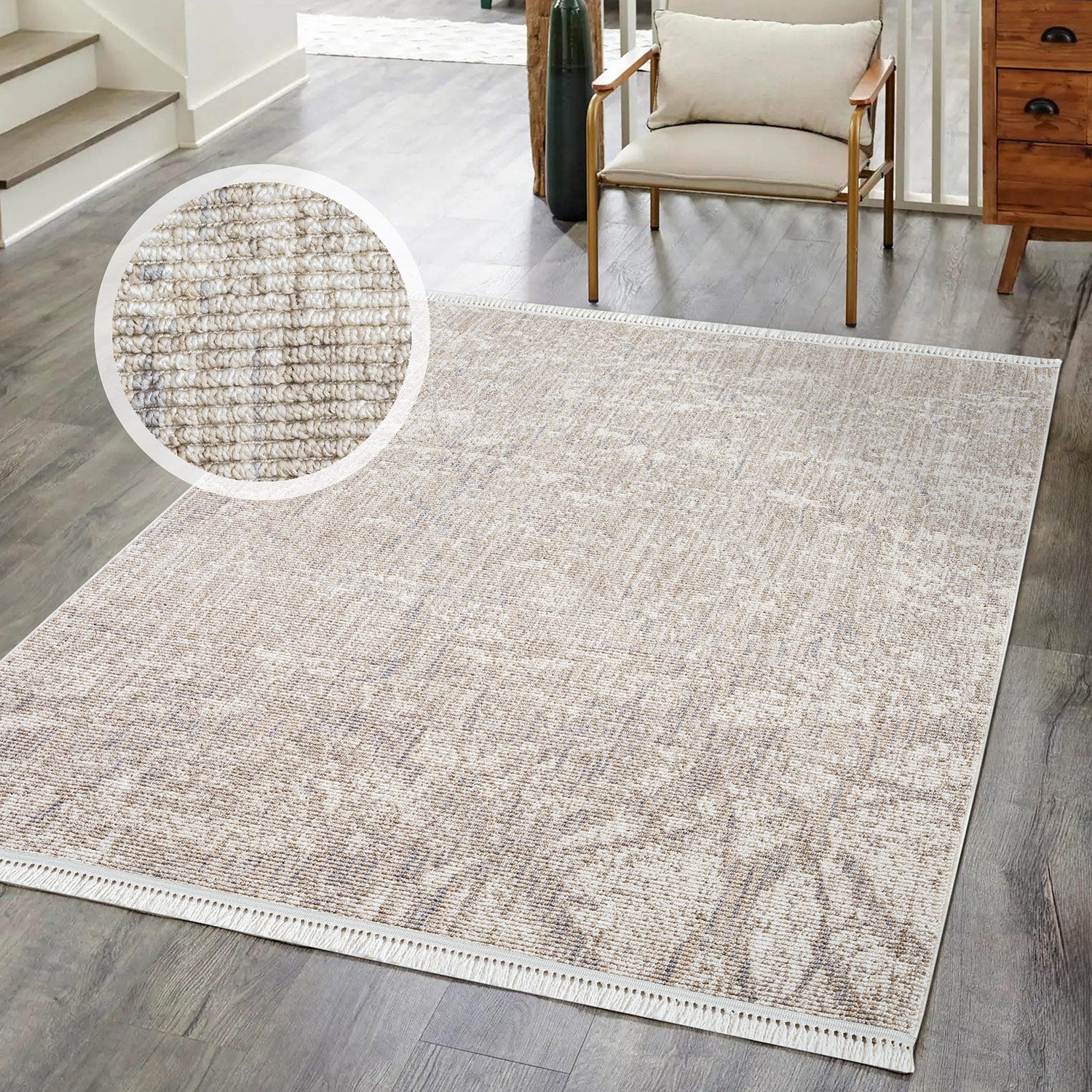 Tapis Abstrait laineux à franges - Beige – STUDIO DECO