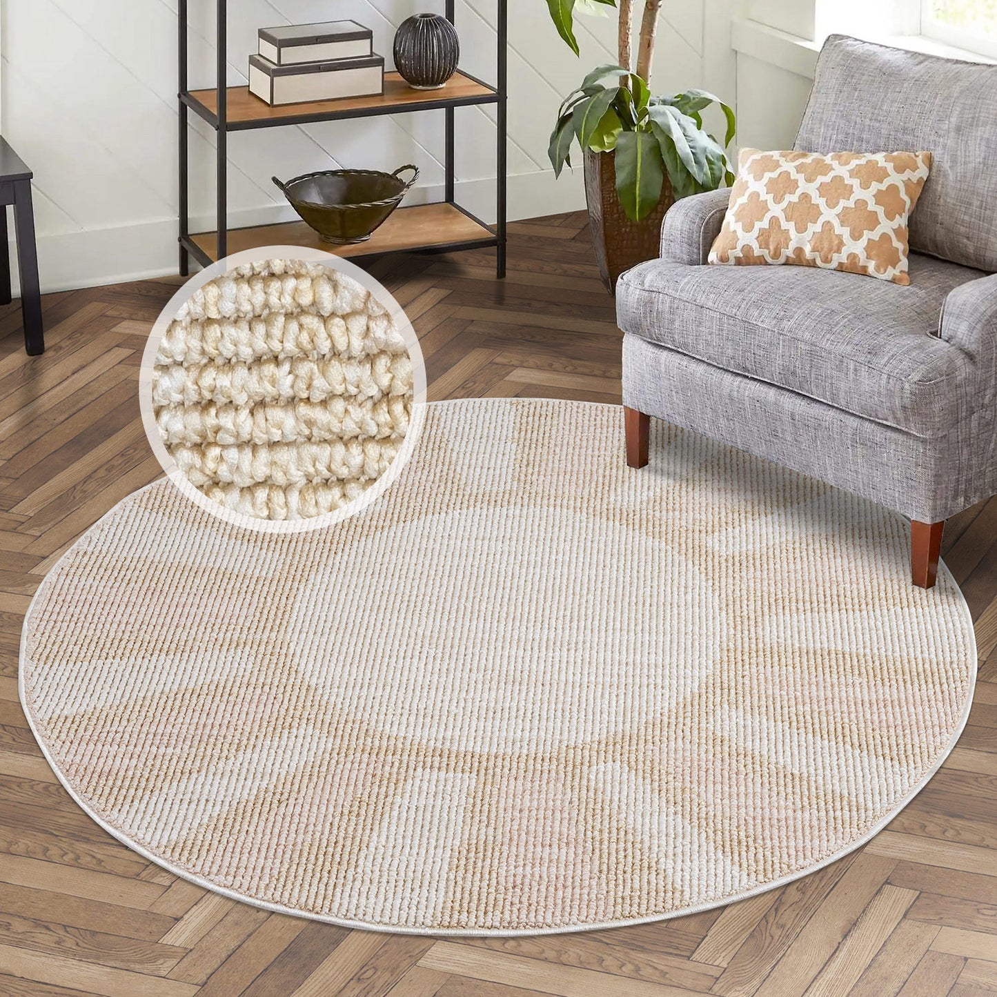 Tapis Sunny Rond laineux - Crème et Rose