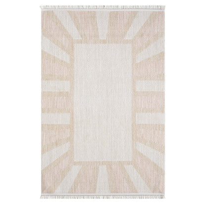 Tapis Sunny laineux à franges - Crème et Rose