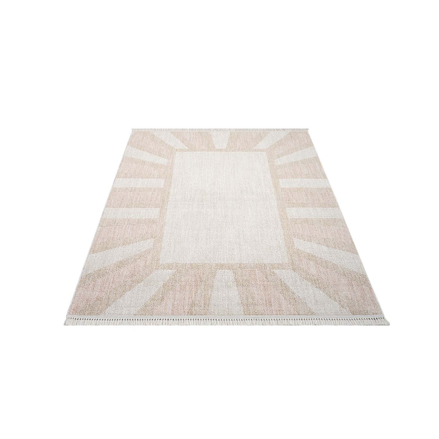 Tapis Sunny laineux à franges - Crème et Rose