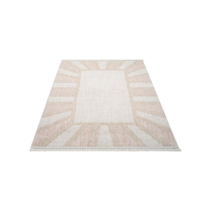 Tapis Sunny laineux à franges - Crème et Rose