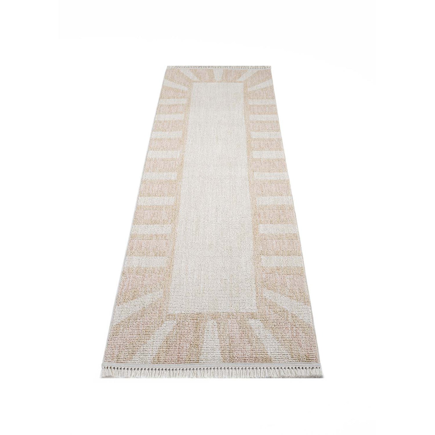 Tapis Sunny laineux à franges - Crème et Rose