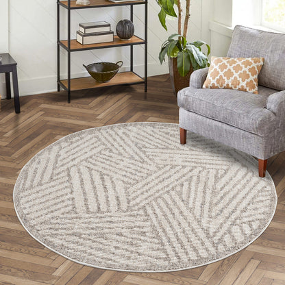 Tapis Tarza Rond à textures - Beige