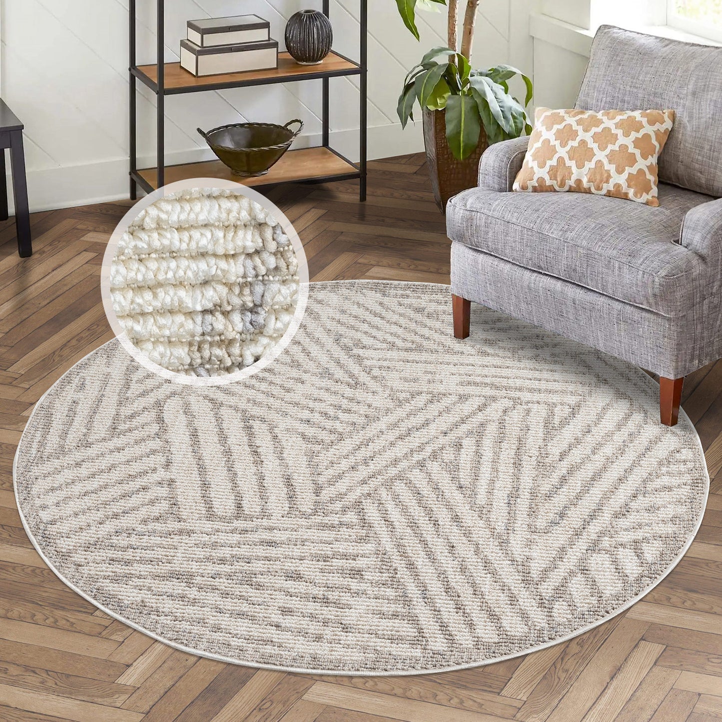 Tapis Tarza Rond à textures - Beige