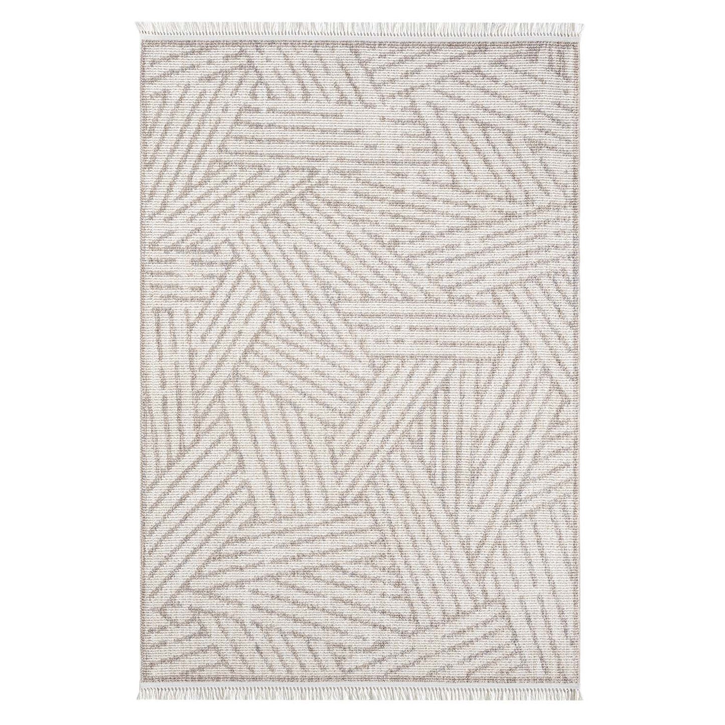 Tapis Tarza texture à franges - Beige