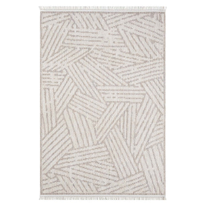 Tapis Tarza texture à franges - Beige