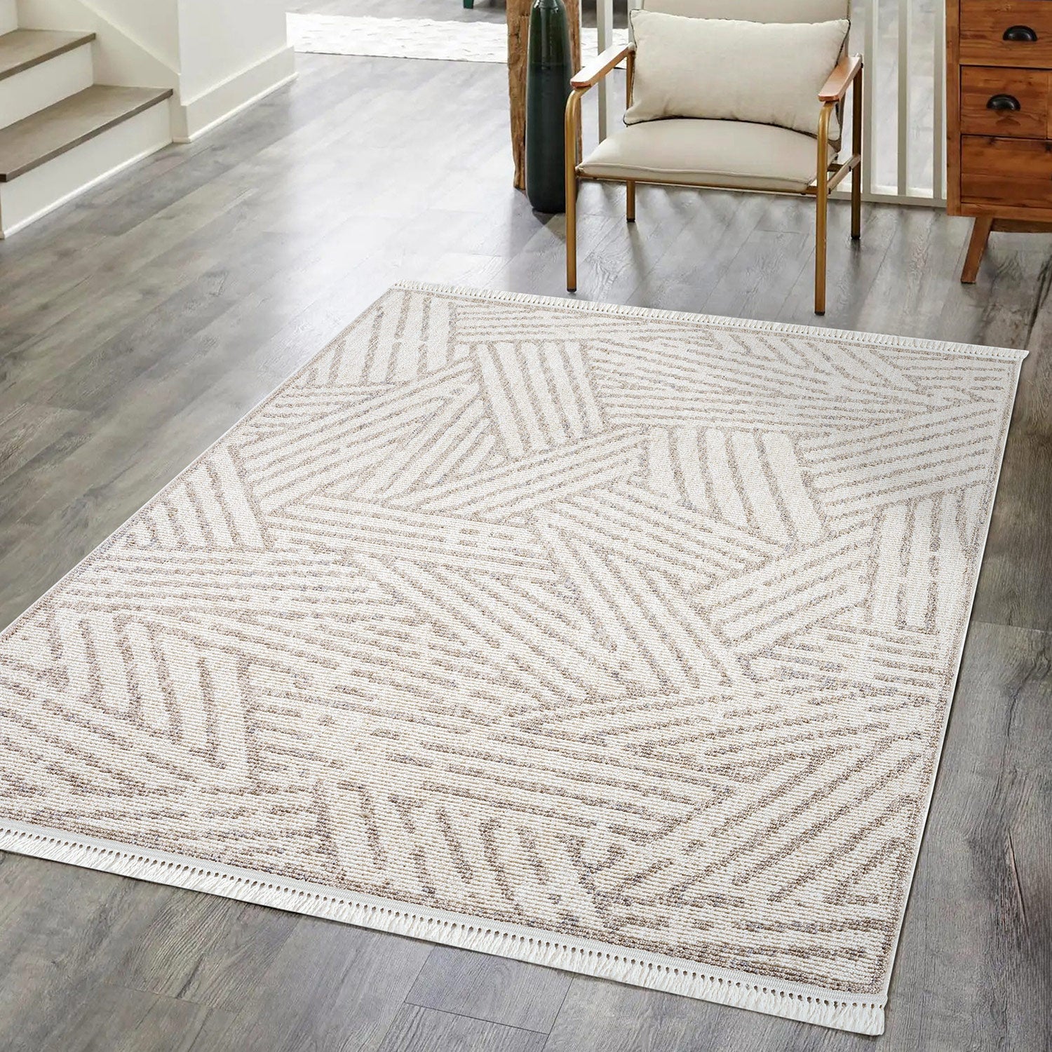 Tapis Tarza texture à franges - Beige – STUDIO DECO