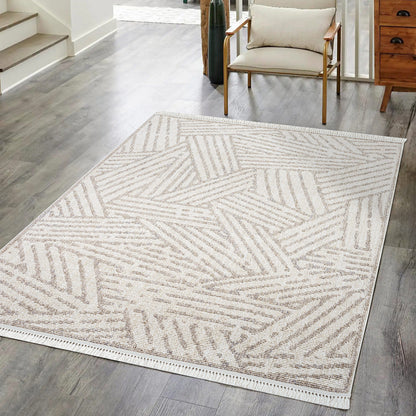 Tapis Tarza texture à franges - Beige