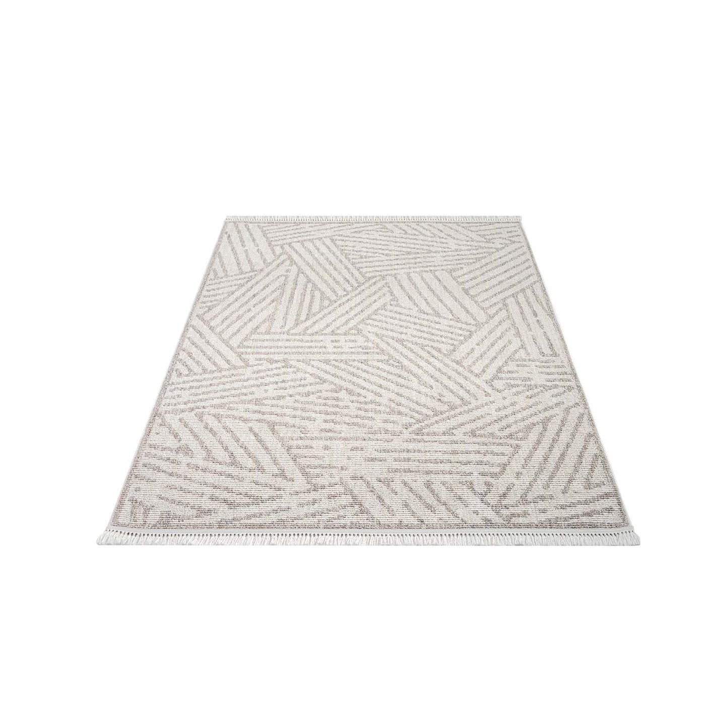 Tapis Tarza texture à franges - Beige