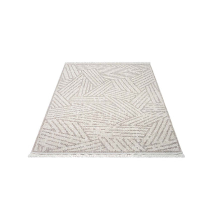 Tapis Tarza texture à franges - Beige