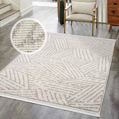 Tapis Tarza texture à franges - Beige