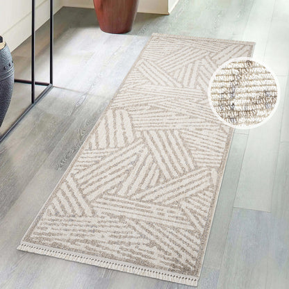 Tapis Tarza texture à franges - Beige