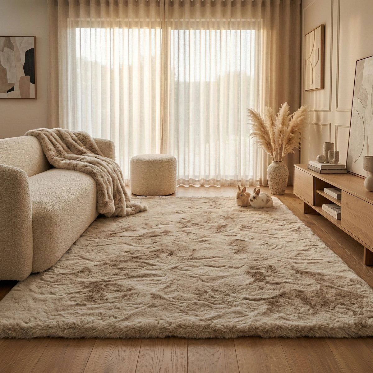 Tapis à poils long ultra-doux Beige