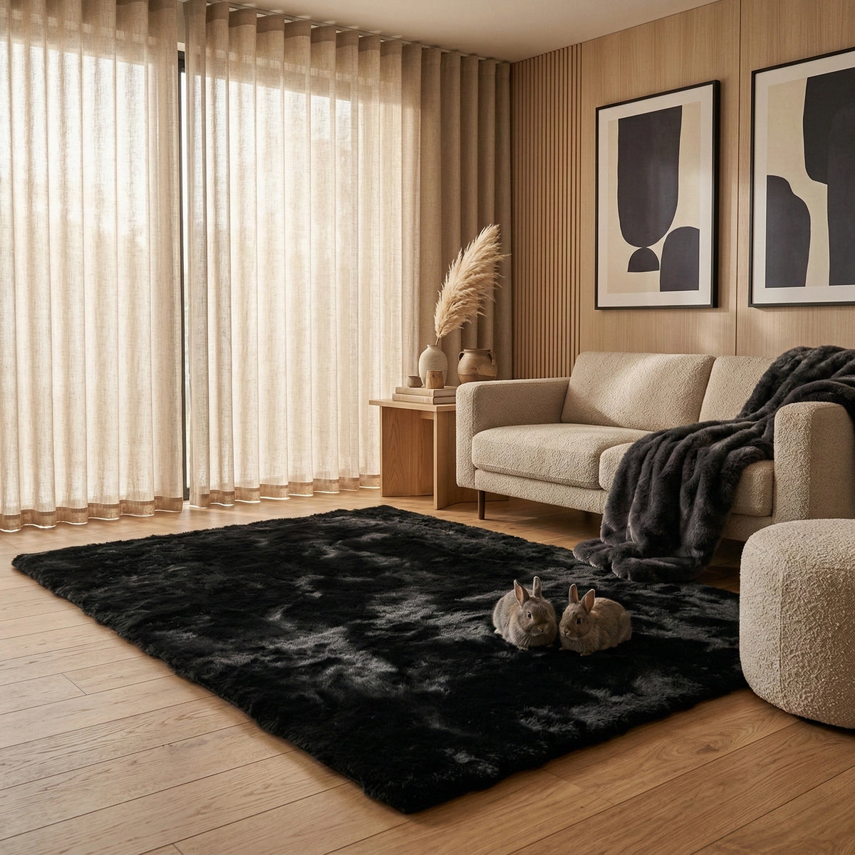 Tapis à poils long ultra-doux Noir