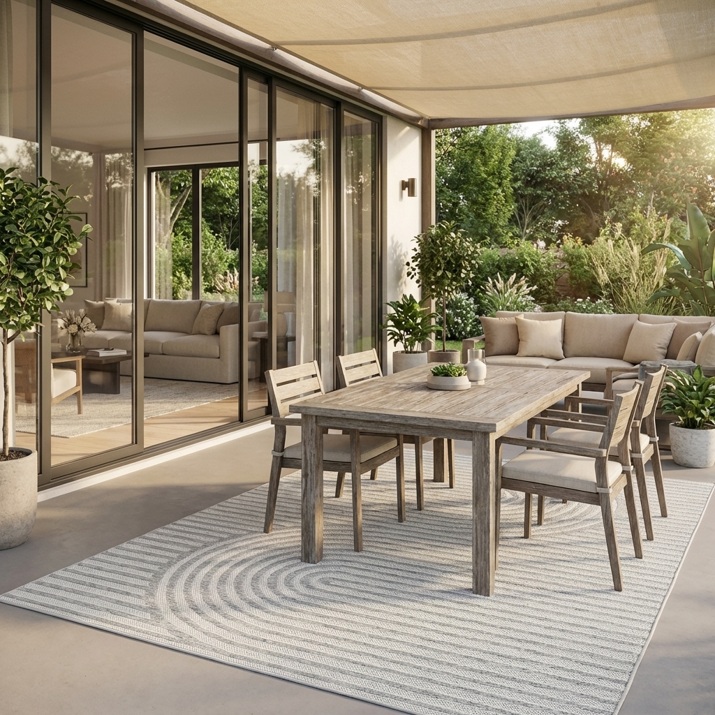 Tapis extérieur et intérieur à motifs géométriques Gris