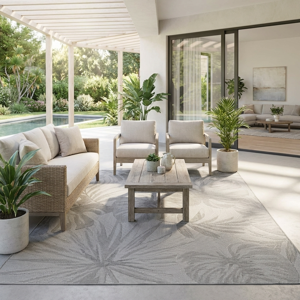 Tapis extérieur et intérieur à motifs Plantes Gris