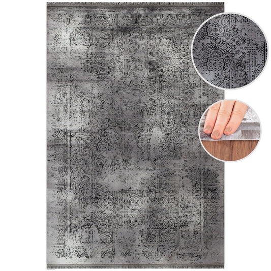 Tapis Vintage Oriental Aspect Viscose Gris