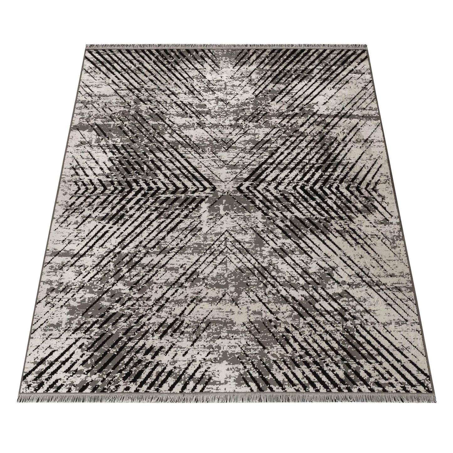 Tapis Vintage Géométrique Aspect Viscose Beige