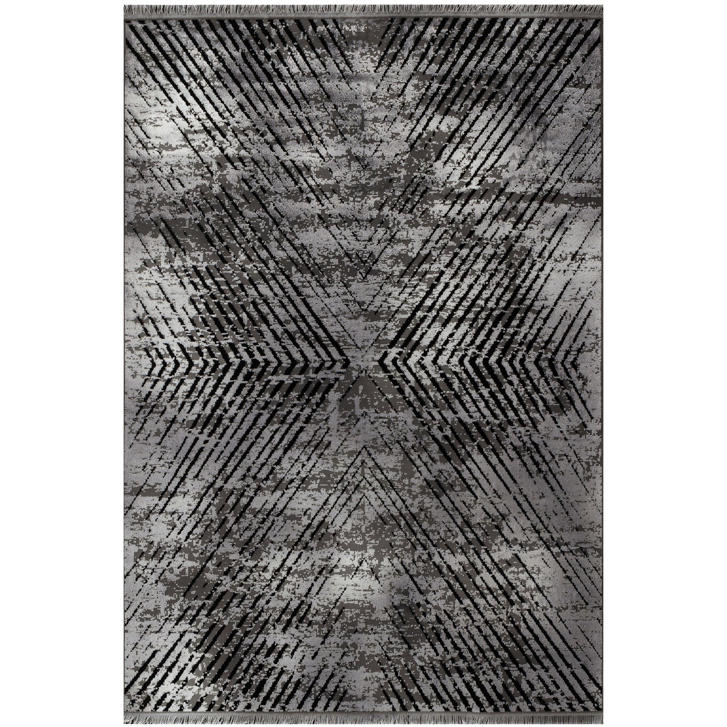 Tapis Vintage Géométrique Aspect Viscose Gris