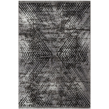 Tapis Vintage Géométrique Aspect Viscose Gris