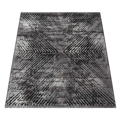 Tapis Vintage Géométrique Aspect Viscose Gris