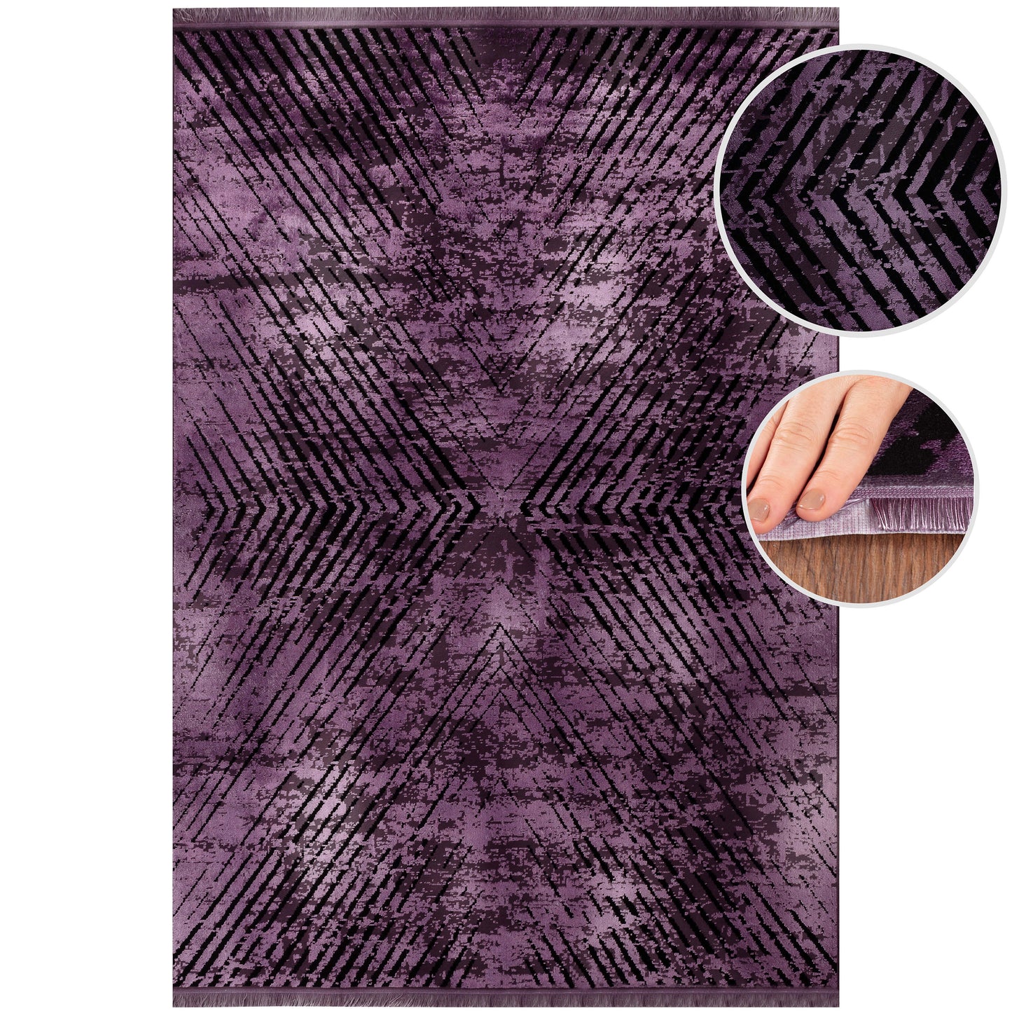 Tapis Vintage Géométrique Aspect Viscose Violet