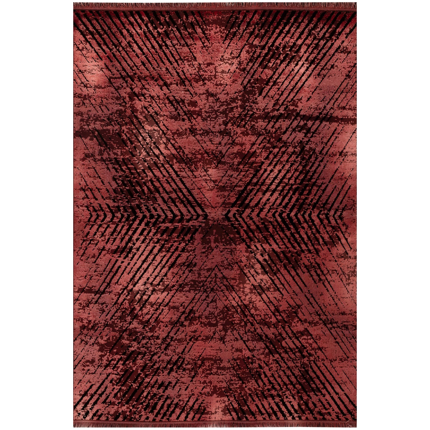 Tapis Vintage Géométrique Aspect Viscose Rouge