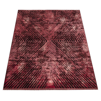 Tapis Vintage Géométrique Aspect Viscose Rouge