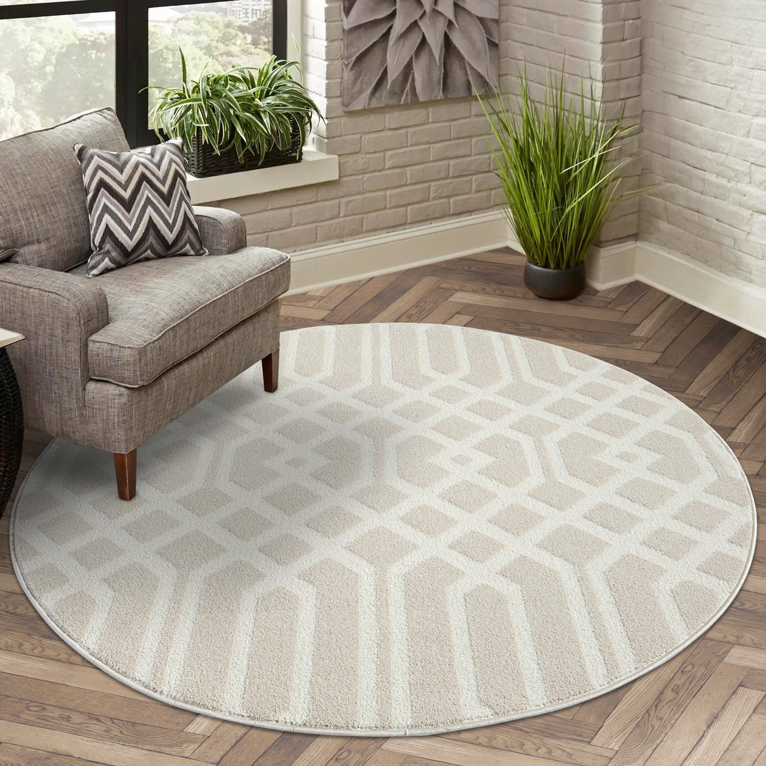 Tapis rond à motifs Géométrique Beige – STUDIO DECO