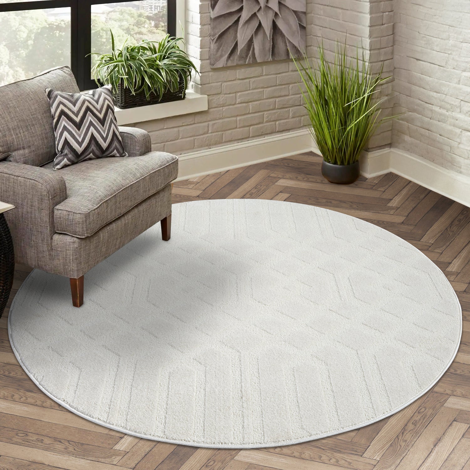 Tapis Rond à motifs Ton sur Ton Géométrique Crème – STUDIO DECO