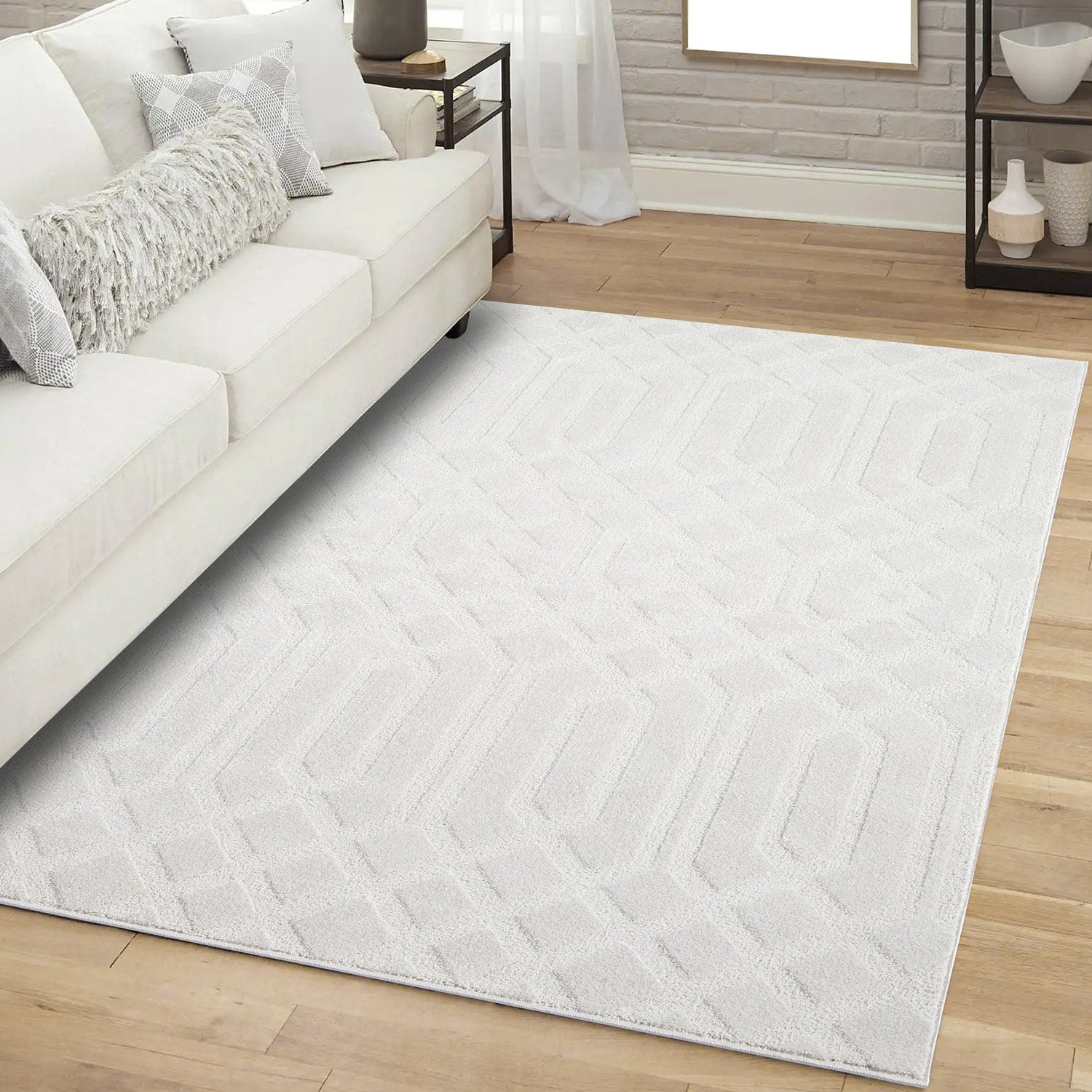 Tapis à motifs Ton sur Ton Géométrique Crème – STUDIO DECO