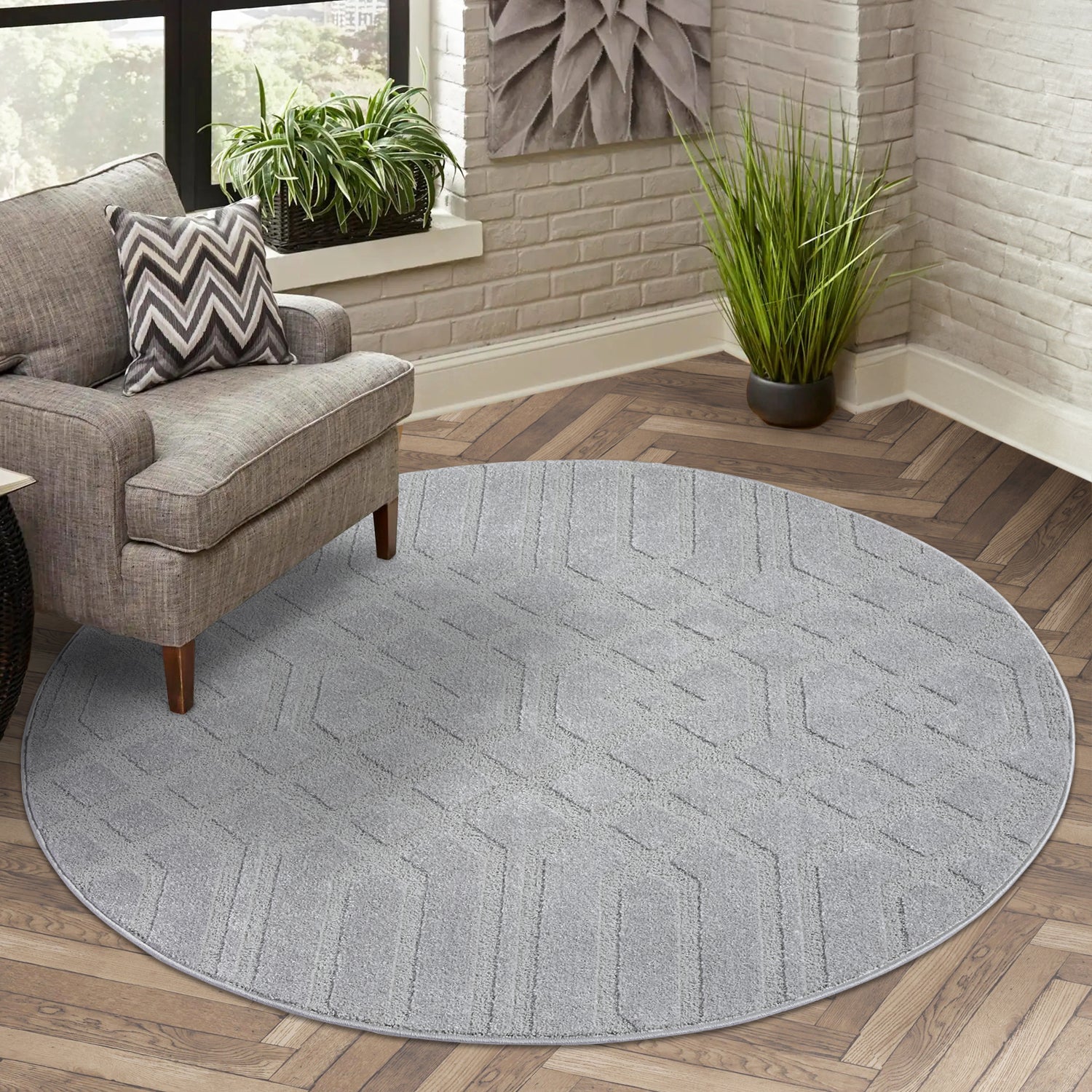 Tapis Rond à motifs Ton sur Ton Géométrique Gris – STUDIO DECO