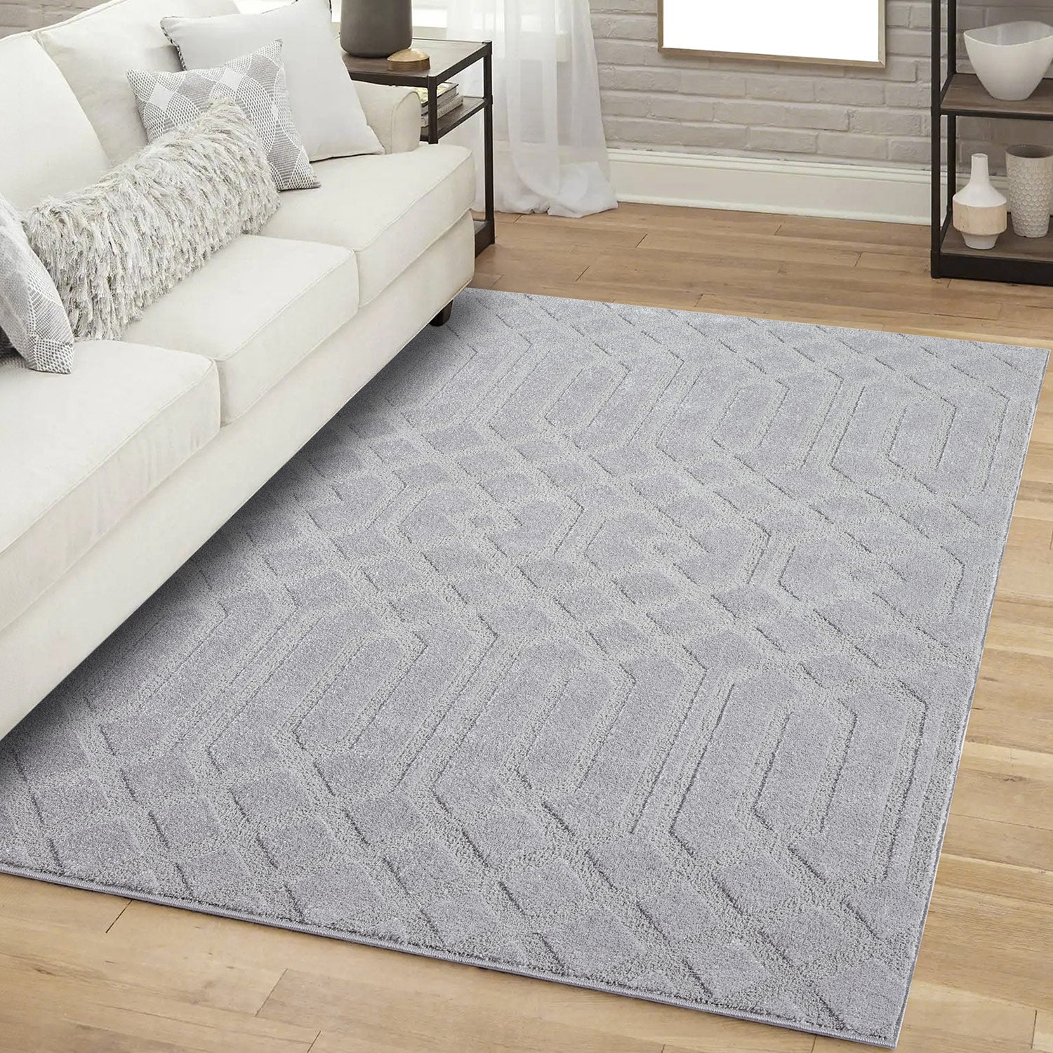 Tapis à motifs Ton sur Ton Géométrique Gris – STUDIO DECO
